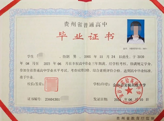 颍上金沙县实验高级中学高中毕业证样本